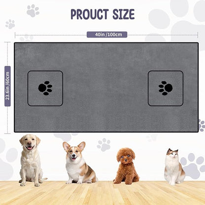 ATONET Microfiber Dog Towel with Two Pockets for Drying, 40"x23.6" Super Absorbent Pet Grooming Towel, Soft and Quick Drying for Large Dogs, Shower & Bath Supplies (Grey)
