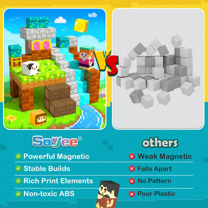 Soyee 150PCS Magnetic Blocks - Magnetic Building Blocks Stacking Magnets Toys for Kids Montessori Sensory STEM Toddler Construction Toys for Ages 3-5 5-7 8-13 Christmas Birthday Gifts