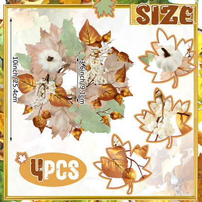 Qinyoung 4 Pieces Thanksgiving Fall Candle Rings Center Fall Candle Rings Wreath Thanksgiving Autumn Decorative Artificial Maple Leaf Holder for Centerpiece Festival Party Decoration