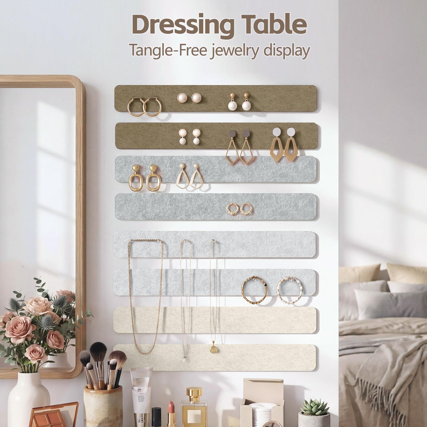 GoTiling Cork Board for Walls - 8 Pack Felt Pin Board Bar Strips - Self-Adhesive Lightweight Bulletin Board - Cork Board for Office with 40 Push Pins No Damage for Wall