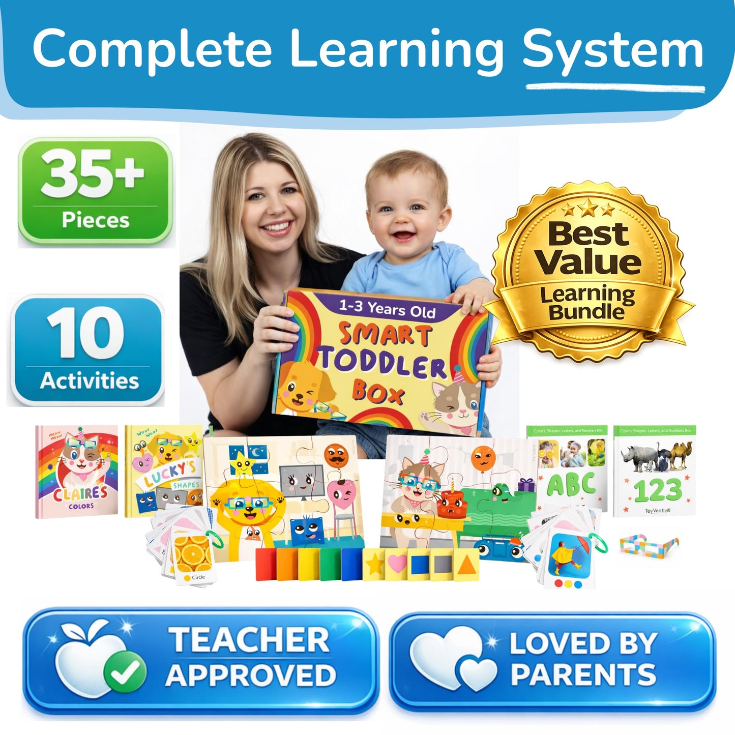 Preschool Montessori Learning Kit With Busy Book For Toddlers 1-3- Baby Flash Cards - Quiet Activity Books - Puzzles Ages 2-4 - Flashcards 3-5 Years - 1 Year Old Boy Gifts -1st Birthday Toys For Girls