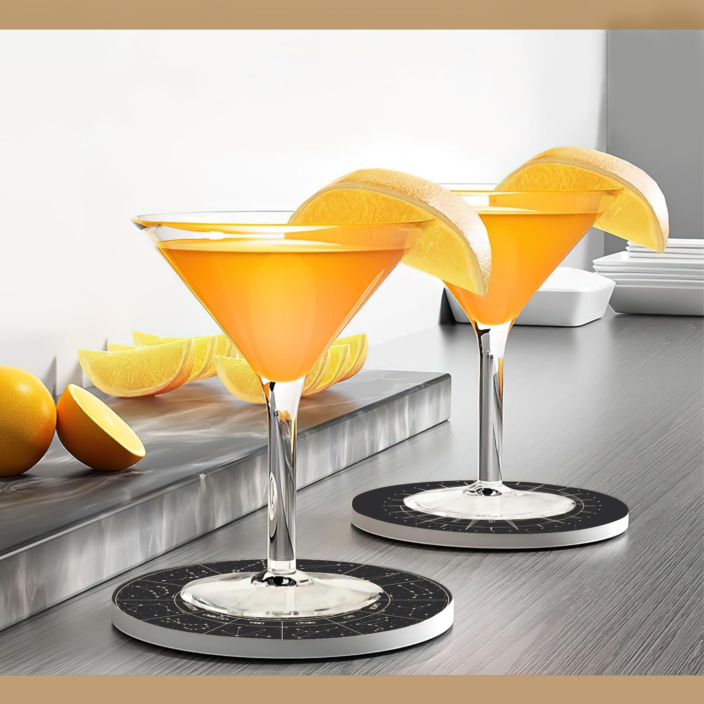 6-Pack Moon Phase Coasters Set with Holder - Absorbent Ceramic Drink Pads, Non-Slip Table Protectors for Coffee & Glasses