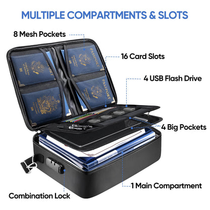 BALEINE File Organizer Box with Lid + Fireproof Document Bag with Lock