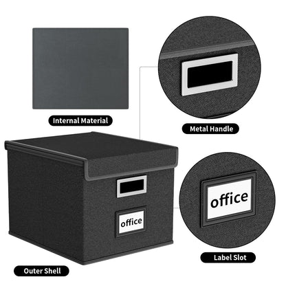Huolewa File Organizer Box with Lid, Collapsible File Folder Organizer for Office Document Storage, Filing Box with Plastic Slide for Letter Size Hanging File Folders(1 Pack, Black)