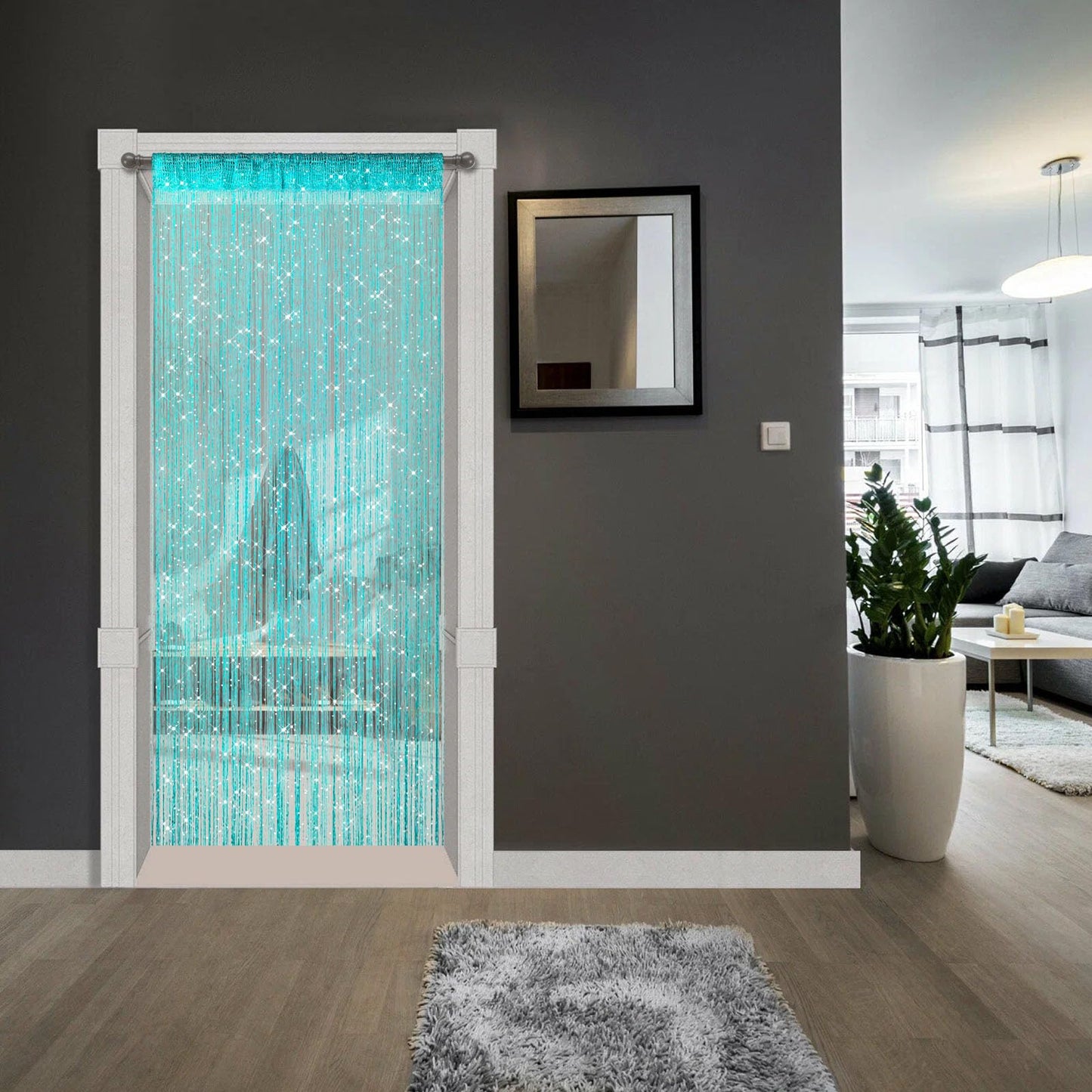 2 Pieces Teal Glitter String Curtains, 39x79 Inch Doorway Beads Curtains, String Curtain for Doorway, Room, Closet Partition, Windows Wedding Party Boho Tassel Home Decoration