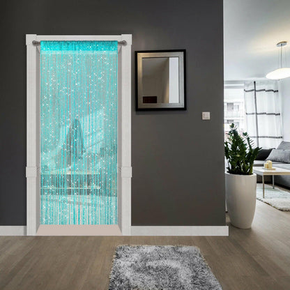 2 Pieces Teal Glitter String Curtains, 39x79 Inch Doorway Beads Curtains, String Curtain for Doorway, Room, Closet Partition, Windows Wedding Party Boho Tassel Home Decoration
