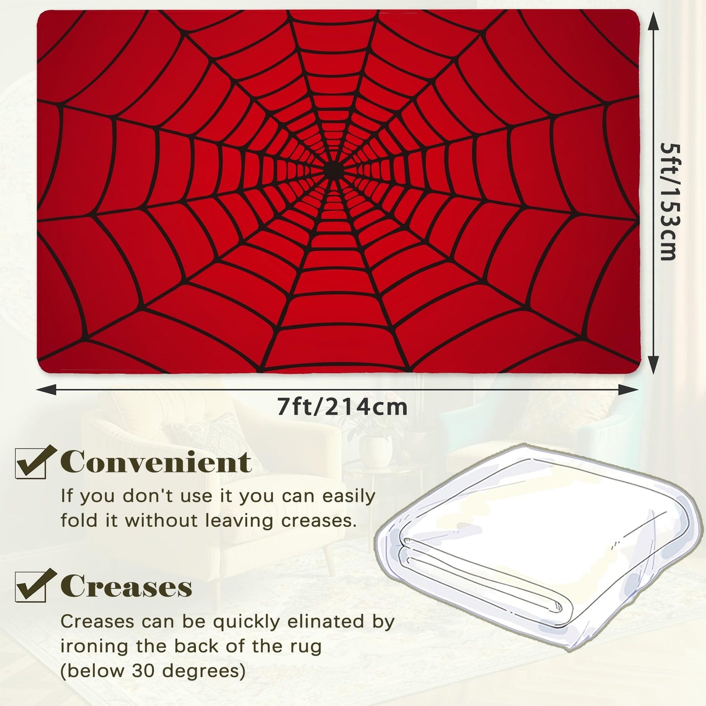 Red Spider Web Area Rug, 5x7 Indoor Area Rugs Washable Rugs for Living Room Carpet, Farmhouse Non Slip Carpet for for Bedroom Laundry Room Kitchen Non Slip Soft Low-Pile