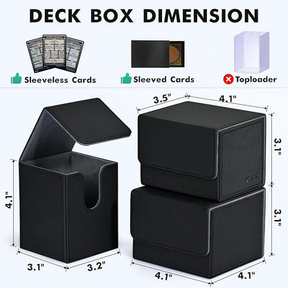 ZLCA Card Deck Box for MTG, Yugioh Deck Case Holds 100+ Single Sleeved Cards, PU Leather Magnetic Storage Box Fits for CCG TCG Sport Card (Black& Purple)