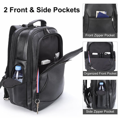 TIDING Genuine Leather Backpack for Men Large Capacity 17.3 Inch Laptop Bag Black Waterproof Business Work Travel Daypack