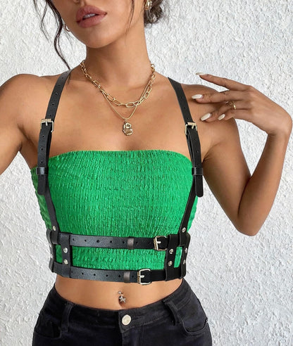 Women Adjustable Faux Leather Harness Belt Punk Fashion Waist Belt with Alloy Buckles Layered Outfit for Dresses Shirts Blazers Street(Waist 39.4-48in)