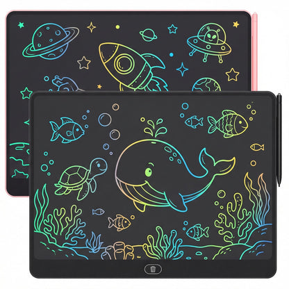 16 Inch LCD Writing Tablet for Kids 2 Pack, Large Drawing Board Doodle Pad, Colorful Screen Erasable Sketch Tablet, Travel Toys and Reusable Learning Gift for Boys Girls（Pink & Black