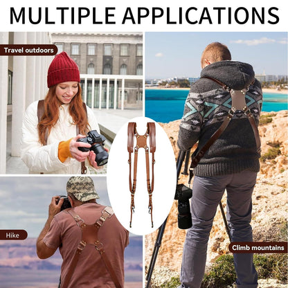 YIHAOSSING Camera Harness,Brown Camera Straps for Photographers,Leather Dual Camera Strap for Two DSLR/SLR Cameras