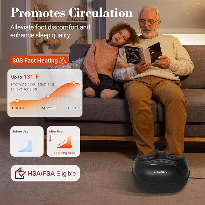 Shiatsu Foot Massager with Heat and Compression, FSA Eligible HSA, Heated Foot Massager for Plantar Fasciitis Neuropathy, Electric Massager for Foot Pain Relief and Circulation, Gifts for Women Men