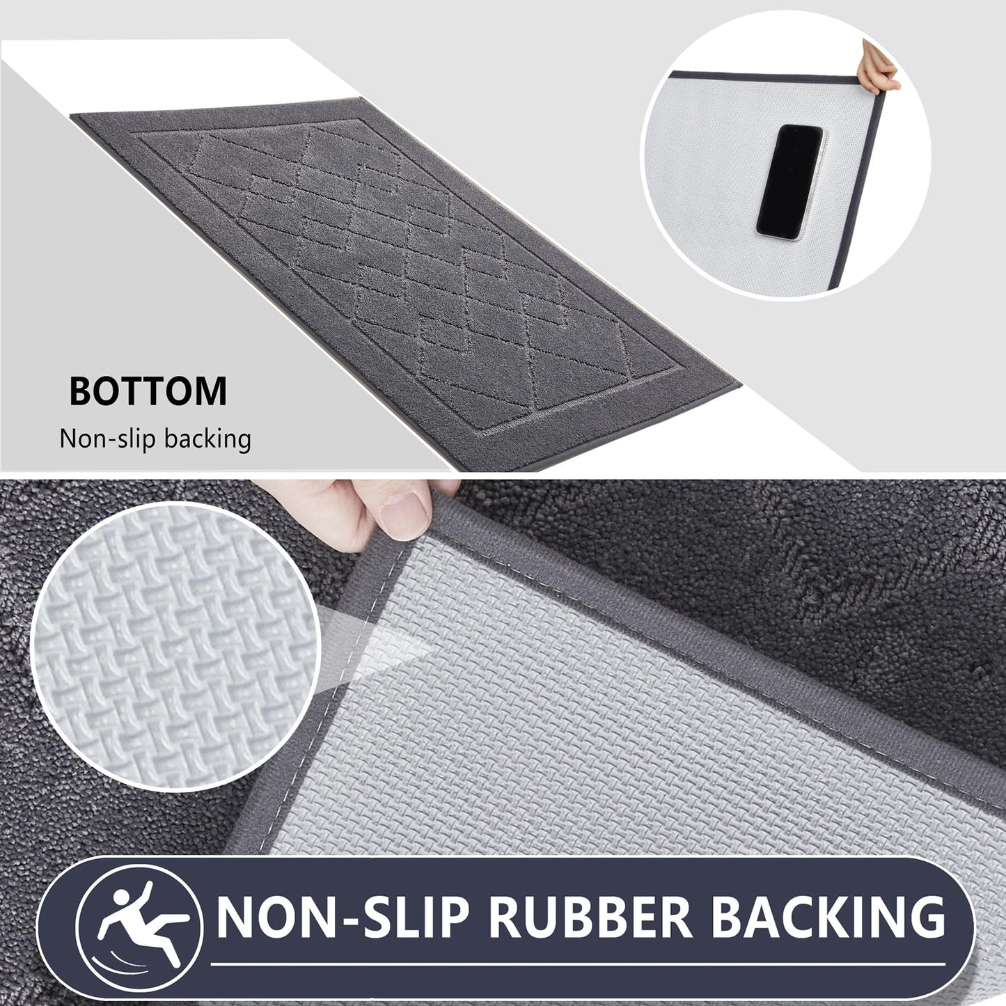 REFETONE Dirt Trapper Door Mat 32" x 40", Washable Indoor Doormat Rubber Backing Non Slip, Resist Dirt and Absorbent Entrance Mat, Low Profile Inside Floor Mats for Front Back Door and Entryway, Grey