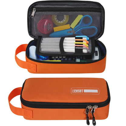 ECHSRT Pencil Case for Men Women, Large Pen Bag for Adults, Portable Pencil Pouch Aesthetic with Handle, Zipper Cases for Office Organizer Orange