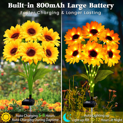 Solar Garden Lights Outdoor, 4 Pack Sunflower Lights with 24 Sunflower, Waterproof 60 Led Garden Fall Decor, Gifts for Mom Grandma, Decorative Solar Flowers for Pathway Patio Yard Flowerbed Decoration