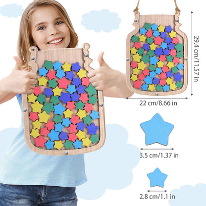 Zhanmai 11.57 x 8.66" Classroom Reward Jar for Kids Behavior Chart for Classroom Star Reward System Hanging Wooden Home Behavior Jar for Boys Girl Management Board Tools Incentive(Star,Wood)