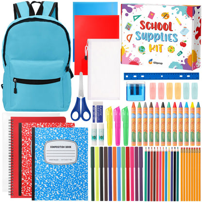Gilprop 79 Pcs Back to School Supplies Box for Kids K-5 Students Elementary Middle School Supplies Kit Bundle Bulk Essential Pen Notebook Stationery for Primary Student Classroom(Blue)