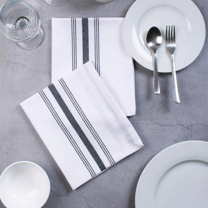 Blue Needles Set of 12 French Stripe Dinner Table Napkins 100% Cotton Napkins, 18x18 Inch, Absorbent, Soft, Reusable & Washable Restaurant Hotel Quality Spring Summer & Everyday Use - Black