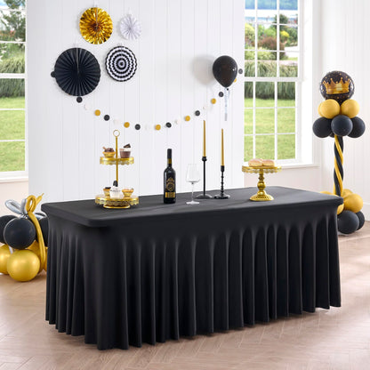 Outpain Wrinkle Free Spandex Tablecloth for 6 Foot Rectangle Tables, 8 Pack Black Fitted Table Cloths 6ft Stretchy Banquet Table Clothes Cover Desk Skirt for Birthday Wedding Parties Baby Shower