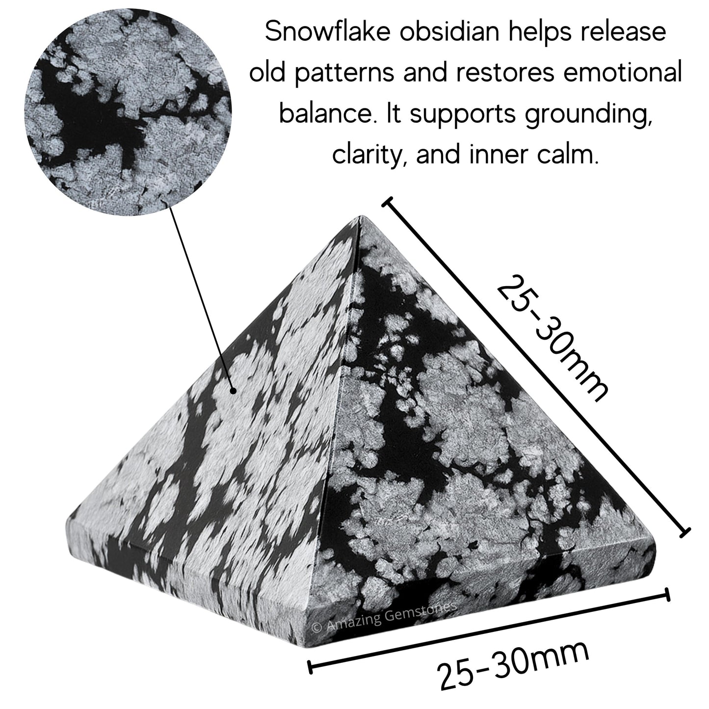 Amazing Gemstone Snowflake Obsidian Pyramid Crystal Healing Stones - 1" Great Pyramid Figurine of Natural Stone Pyramid for Meditation, Reiki, Chakra Balancing and Crystal Pyramids Grid