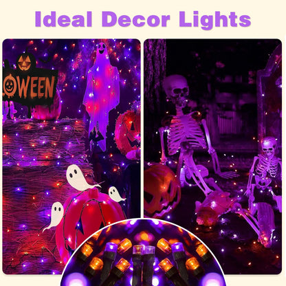 SyouHome 6-Pack Solar String Lights, 600 LED Extra-Long 236Ft Solar Halloween Lights Outdoor Waterproof, 8 Modes Led Halloween Light for Garden, Patio, Wedding(Purple & Orange)