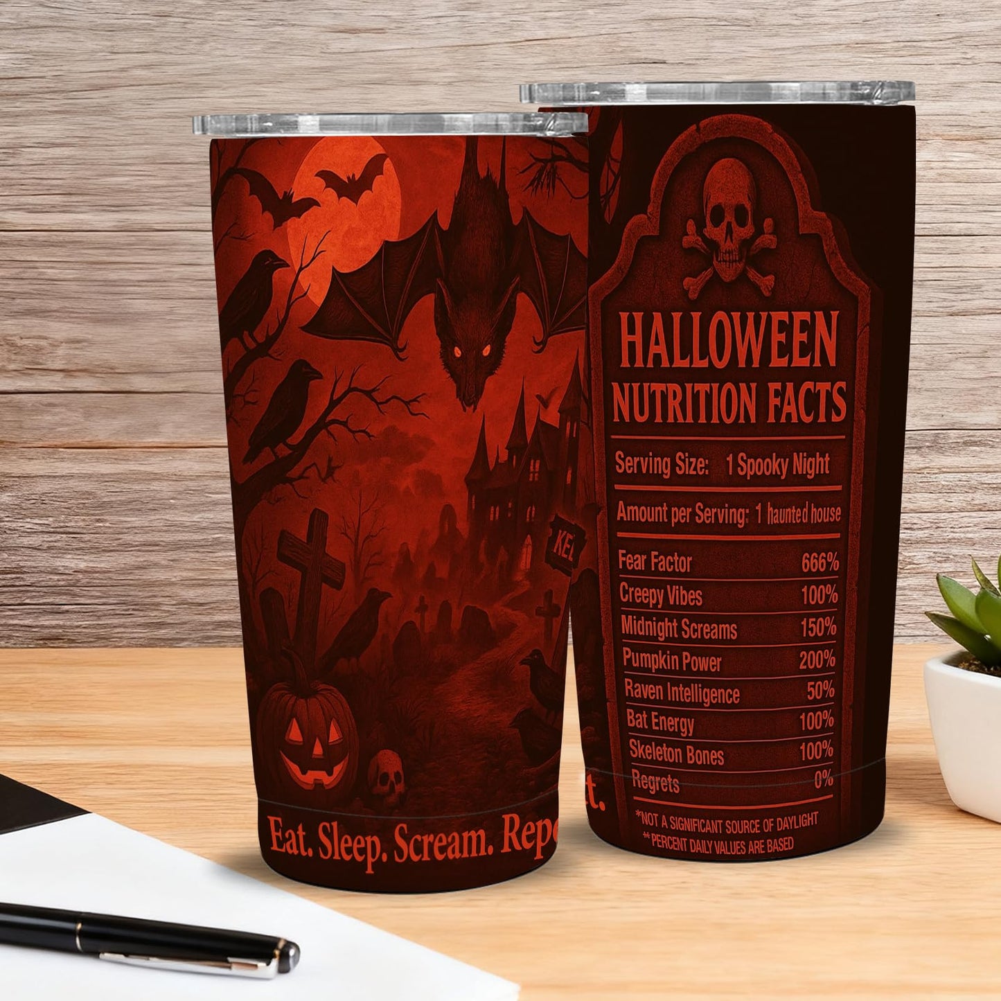 TWILFLNEX Halloween 20 Oz Tumbler With Straw Lid, Stainless Steel Insulated Travel Mug, Spooky Bats Haunted House Gothic Art, Pumpkin Skull, Car Cup Holder Friendly