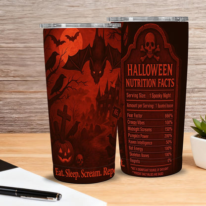TWILFLNEX Halloween 20 Oz Tumbler With Straw Lid, Stainless Steel Insulated Travel Mug, Spooky Bats Haunted House Gothic Art, Pumpkin Skull, Car Cup Holder Friendly