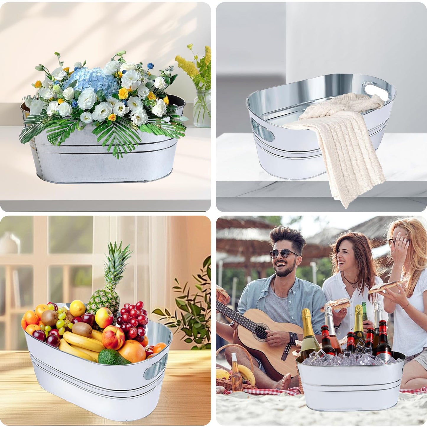 2 Pack Galvanized Ice Bucket 4 Gallon Galvanized Tub Ice Bucket for Parties Metal Beverage Buckets with Handles Wine Beer Champagne Vintage Buckets for Cocktails Mimosa Bar Supplies with Scoops