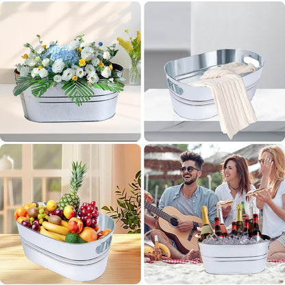 2 Pack Galvanized Ice Bucket 4 Gallon Galvanized Tub Ice Bucket for Parties Metal Beverage Buckets with Handles Wine Beer Champagne Vintage Buckets for Cocktails Mimosa Bar Supplies with Scoops