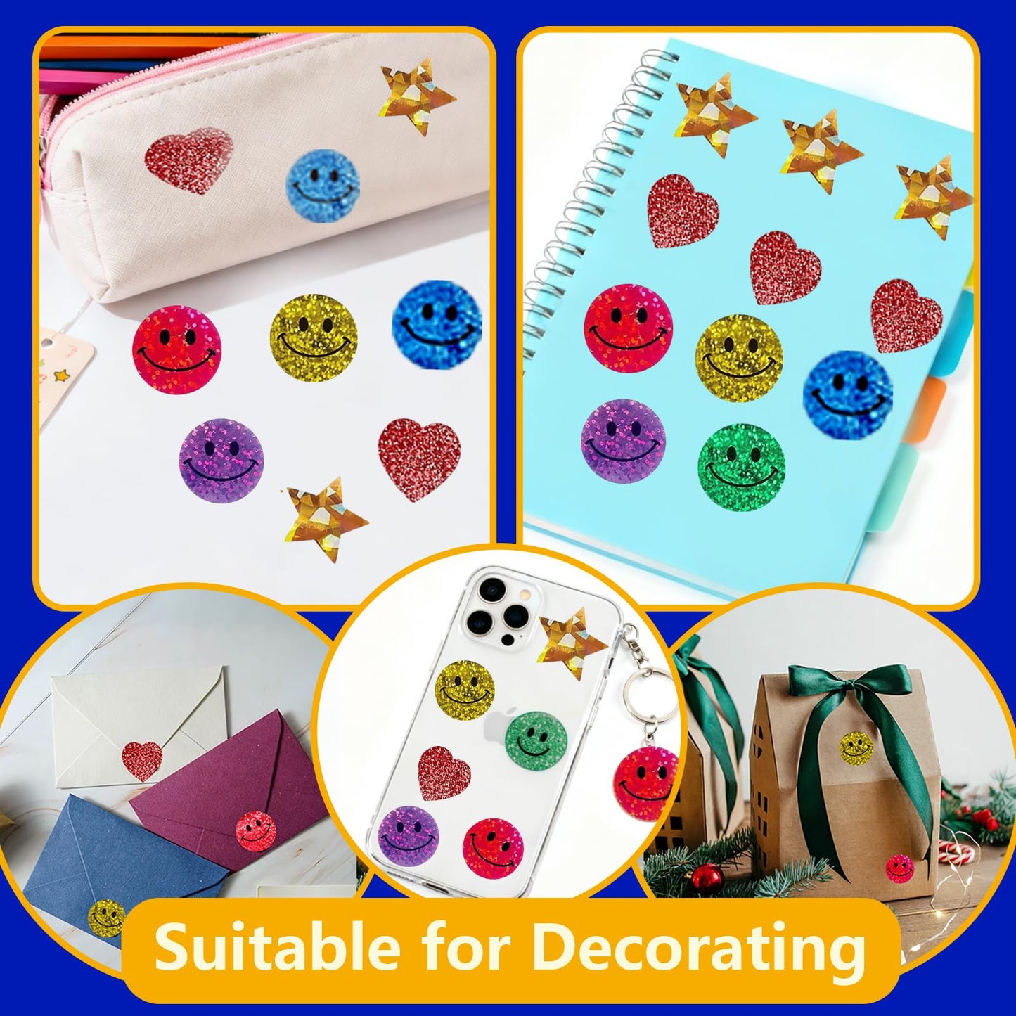 Minizoo 1500 Pcs 1.0Inch Gold Star,Smiley Face and Heart Stickers for Kids Reward,Behavior Chart,School Classroom Student Teacher Supplies Gift