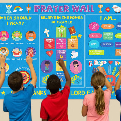 Cinrobiye Christian Prayer Wall Felt Board Set Bible Prayer Bulletin Board with DIY Story Cards Religious Felt Activities for Sunday School VBS Church Classroom Home Prayer Christian Decorations