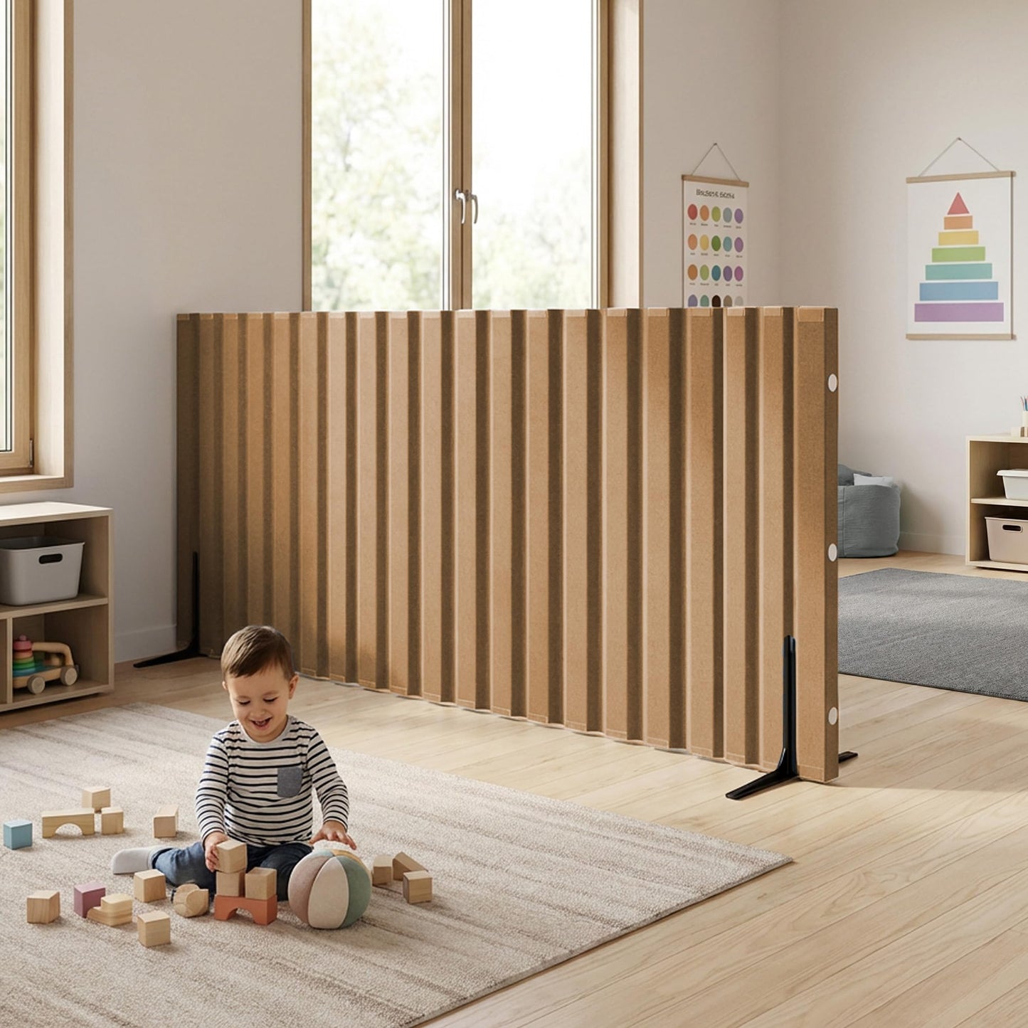 Angeles, Quiet Divider with Sound Sponge 48" x 10' Wall in Natural Tan, Free-Standing Classroom Partition for Enhanced Classroom Productivity and Noise Reduction