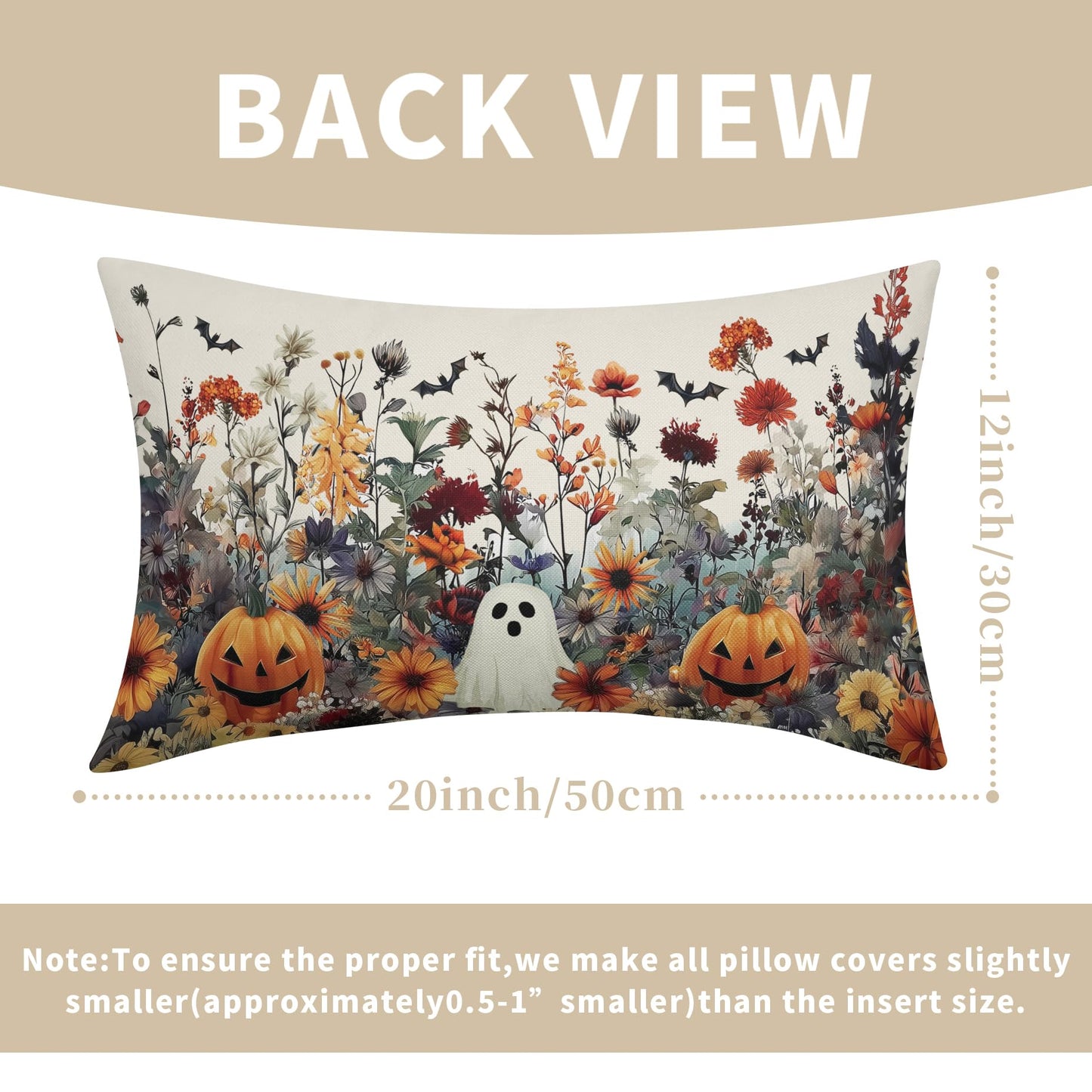 Halloween Pillow Covers 12x20 Inch Set of 2 Ghost Pumpkins Bats and Wildflower Horror Cotton Linen Decorative Throw Pillow Cases Spooky Holiday Cushion Covers for Bedroom Living Room Sofa Couch Chair