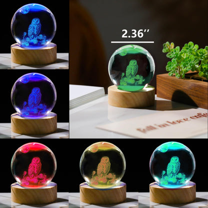 3D Owl Crystal Ball 60mm - Figurines Decor Glass Animals for Women, Room Birthday Gift for Best Friend Lovers, Keepsake Paperweight