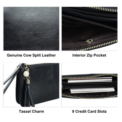 befen Genuine Leather Wristlet Clutch for Women Ultra-Slim Ladies Credit Card Holder Wallet Purses with RFID Protection (Black.)