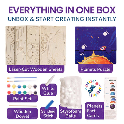 Nine Planets DIY Solar System Model for Kids - Complete Solar System Kit for Kids 8+ Years Old - Includes Wood Model & Puzzle with Fact Cards - Science Kits for 8-12 Years Old
