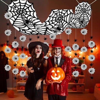 Halloween Black Spider Hanging Ceiling Decorations Spider Web Ceiling Decors Hanging Banner with Scary Cobweb Spiders Paper Garlands for Haunted House Zombie Party Decor Trunk Or Treat Celebrations
