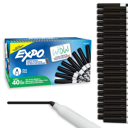 EXPO Dry Erase Markers, Low Odor Ink, Black, Fine Tip, 40 Count - Whiteboard, Calendar, Organization, Essential Supplies for Office, School, Classroom, Teachers