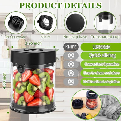 Mini Fruit Slicer Cup with Stainless Steel Blades, Strawberry Slicer & Grape Cutter, Push Type Fruit Cutter for Banana,Tomato,Blueberry & Egg,Reusable Fruit Chopper Kitchen Gadget,Quick Easy Slicing