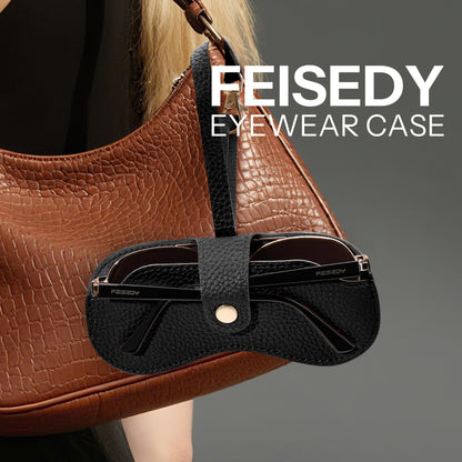 FEISEDY 2Pack Soft Leather Sunglass Case-Slim Portable Glasses Holder with Button-Closure Wrist Strap for Travel & Outdoor B0308