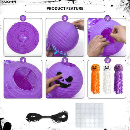 KatchOn, Halloween Paper Lanterns & Honeycomb Set – Pack 6 | Hanging Halloween Decorations Indoor, Outdoor | Paper Jack o Lantern Decor | Spooky Halloween Decorations