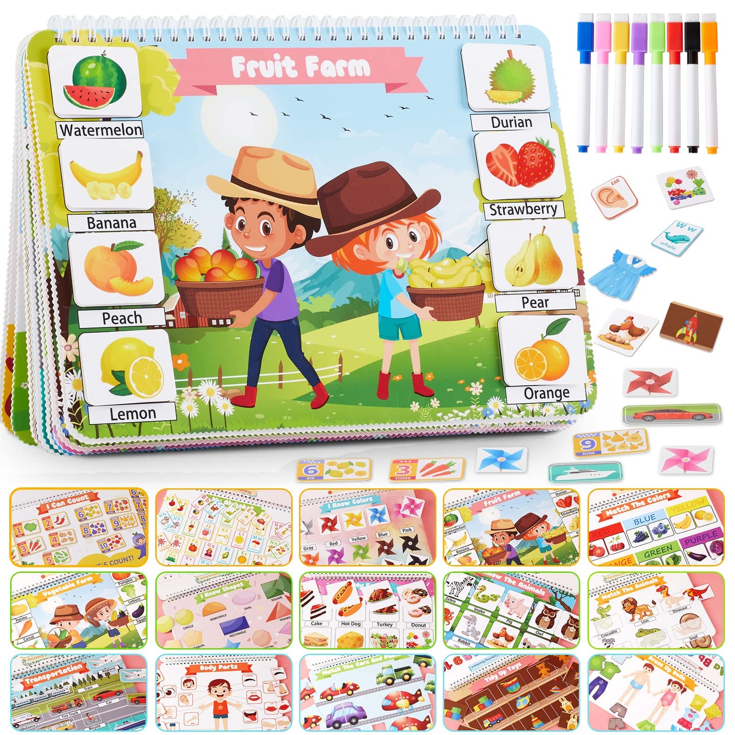 Huijing Toddler Activities Preschool Learning Busy Book - 29 Themes Binder Montessori Toys for Toddlers, Workbook Activity Autism Materials and Tracing Coloring