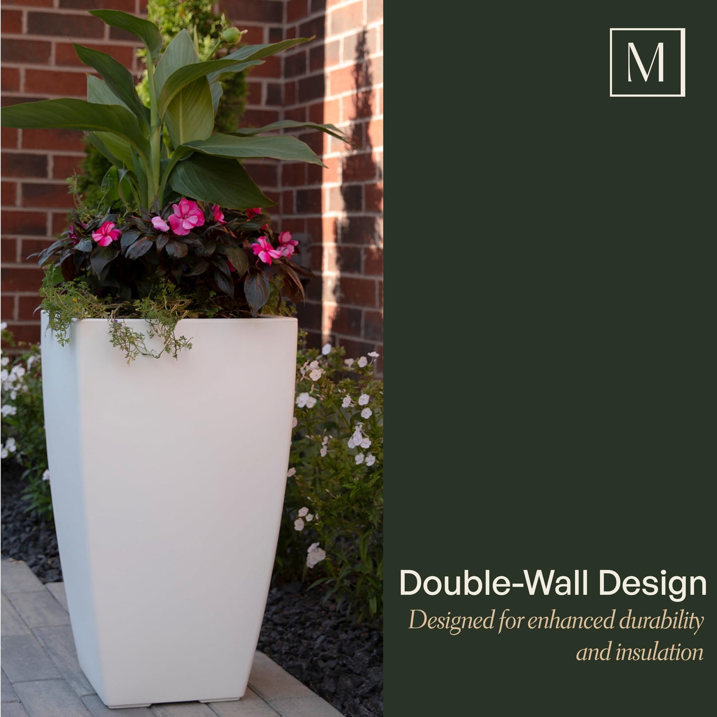 Mayne Kobi 26-Inch Tall Planter – Self-Watering, Weather-Resistant Planter for Flowers – Durable Indoor/Outdoor Design for Patio, Porch, or Entryway