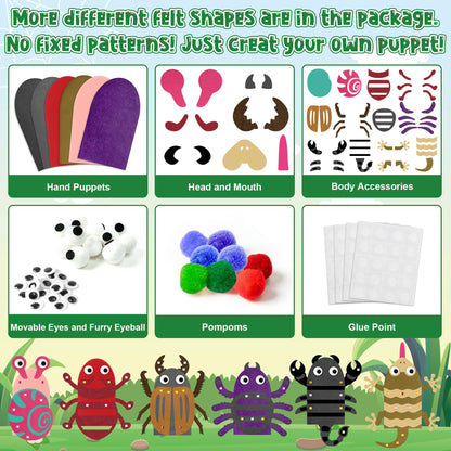WATINC 6Pcs Hand Puppet Making Kit, Art Craft Felt Sock Puppet Toys, Creative DIY Make Your Own Pompoms Wiggle Googly Eyes Storytelling Role Play Party Supplies Gift for Girls Boys (Insect Animals B)
