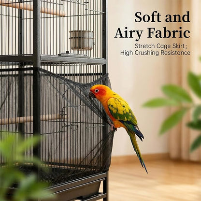 RAINFLOW 2Pcs Bird Cage Seed Catcher - Black White Bird Cage Cover, Birds Cages Netting Skirt Birds Cages Seed Catcher Guard for Parrot Parakeet Enclosures