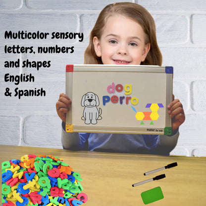291Pcs ABC Magnets Board Magnetic Letters Numbers and Shapes Maker for Kids and Toddlers with Storage Double-Side Drawing Whiteboard Uppercase Lowercase Foam Alphabets Games Set