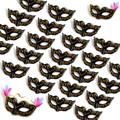 Vinsot 24 Pcs Black 24/48 Pcs Mini Mask Masquerade Small Masquerade Mask Party Decor Decorative Cake Topper Venetian Centerpiece Decor