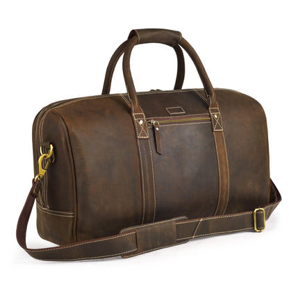 Rasavi Leather Duffel Bag for Men & Women – 20 Inch Travel Weekender, Carry-On, Overnight Travel, Sports & Gym Luggage Bag- Brown
