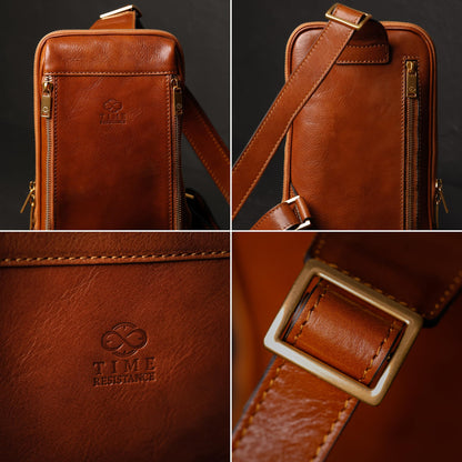Time Resistance Leather Crossbody Bag - Sling, Messenger Bag for Men and Women - Handmade Shoulder Backpack (Cognac Brown)